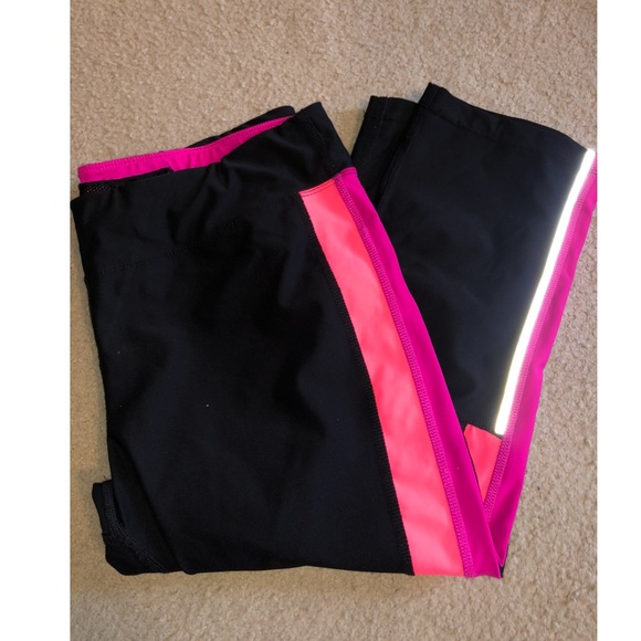 Black crop leggings with neon pink & orange side - Picture 2 of 2